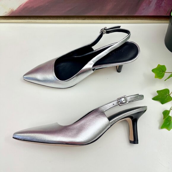 Vince Pandora Pointed Toe Slingback Pump in Silver Size 7.5 - Picture 7 of 13